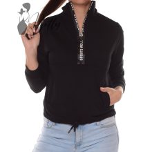 Álló galléros, mellnél cipzáros pulóver, feliratos részekkel S, M, L, XL