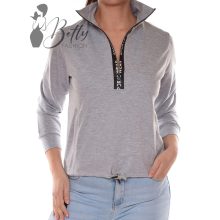 Álló galléros, mellnél cipzáros pulóver, feliratos részekkel S, M, L, XL