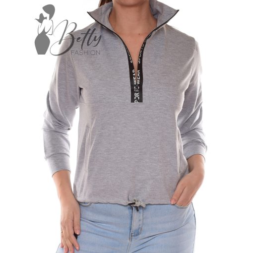 Álló galléros, mellnél cipzáros pulóver, feliratos részekkel S, M, L, XL