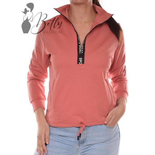 Álló galléros, mellnél cipzáros pulóver, feliratos részekkel S, M, L, XL