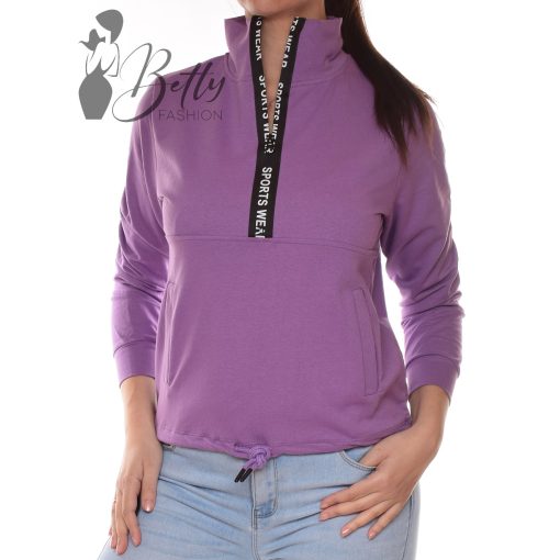 Álló galléros, mellnél cipzáros pulóver, feliratos részekkel S, M, L, XL