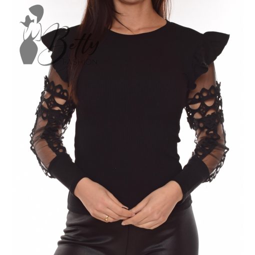 Ujján tüllbetétes és hímzett felső S/M