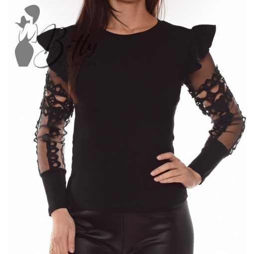 Ujján tüllbetétes és hímzett felső S/M