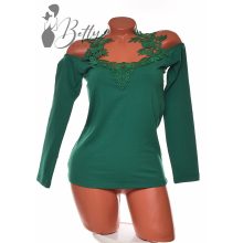 Vállvillantós, horgolt díszes felső S/M, M/L