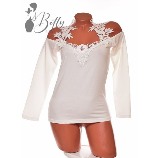 Vállvillantós, horgolt díszes felső S/M, M/L