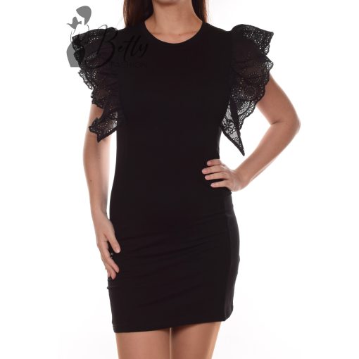 Vállain madeirás és fodros, egyszínű ruha S/M, L/XL