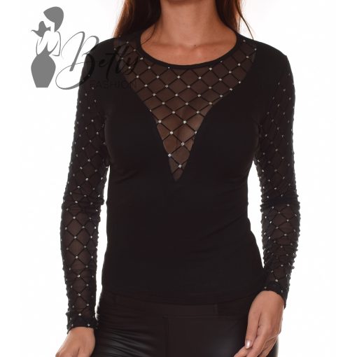 Tüll betétes és ezüst pöttyös felső S/M, M/L