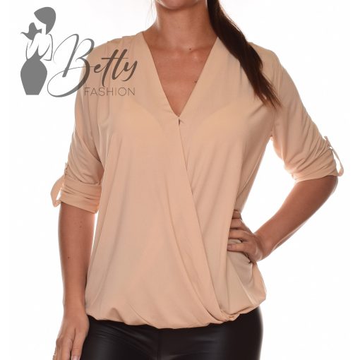 Átlapolt fazonú, roll-up ujjú blúz S/M, L/XL