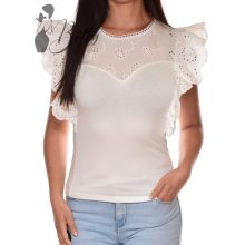 Mellnél madeirás és fodros ujjú felső S/M, L/XL