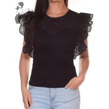 Mellnél madeirás és fodros ujjú felső S/M, L/XL