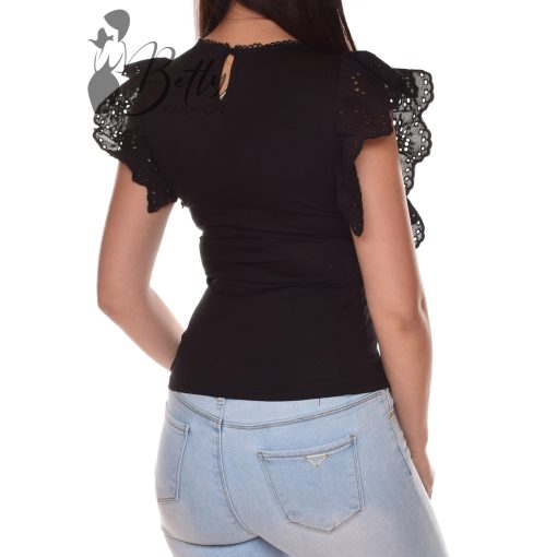 Mellnél madeirás és fodros ujjú felső S/M, L/XL