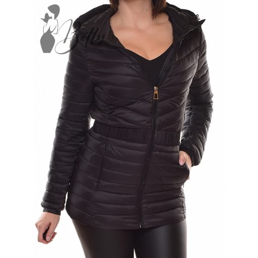 Fekete színű, deréknál gumibetétes, átmeneti kabát S, M, L, XL, 2XL 