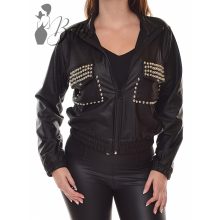 Fekete színű, szegecsdíszes, műbőr dzseki M/L, XL/2XL, 2XL/3XL