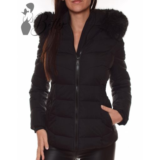 Fekete, szőrmegalléros télikabát S, M, L, XL, 2XL
