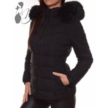 Fekete, szőrmegalléros télikabát S, M, L, XL, 2XL