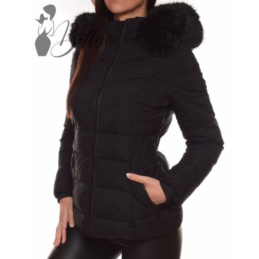Fekete, szőrmegalléros télikabát S, M, L, XL, 2XL