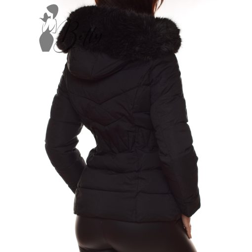 Fekete, szőrmegalléros télikabát S, M, L, XL, 2XL