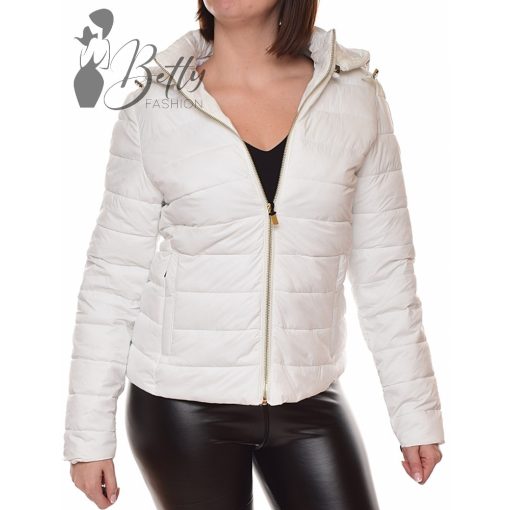 Fehér színű, steppelt, kapucnis, átmeneti dzseki M, L, XL, 2XL, 3XL 