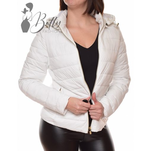 Fehér színű, steppelt, kapucnis, átmeneti dzseki M, L, XL, 2XL, 3XL 
