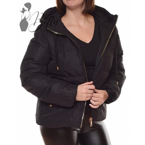 Fekete színű, apró nyomott mintás télikabát S, M, L, XL, 2XL