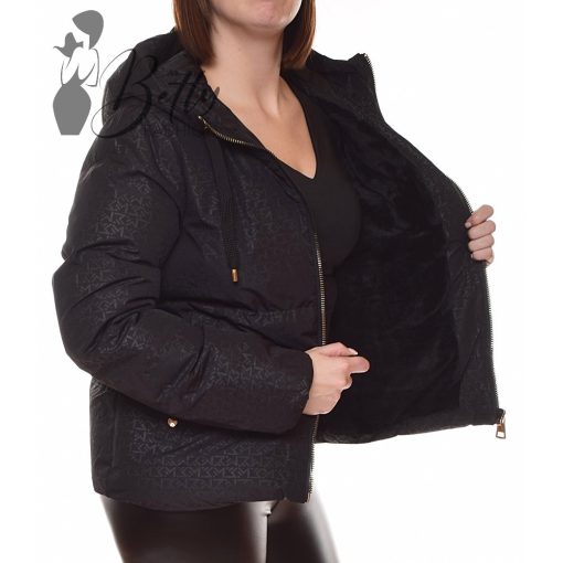 Fekete színű, apró nyomott mintás télikabát S, M, L, XL, 2XL