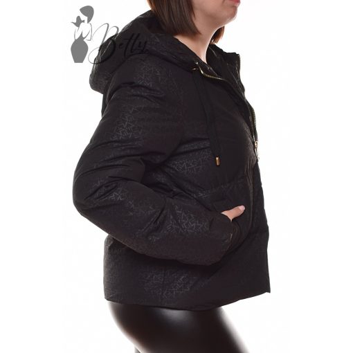 Fekete színű, apró nyomott mintás télikabát S, M, L, XL, 2XL