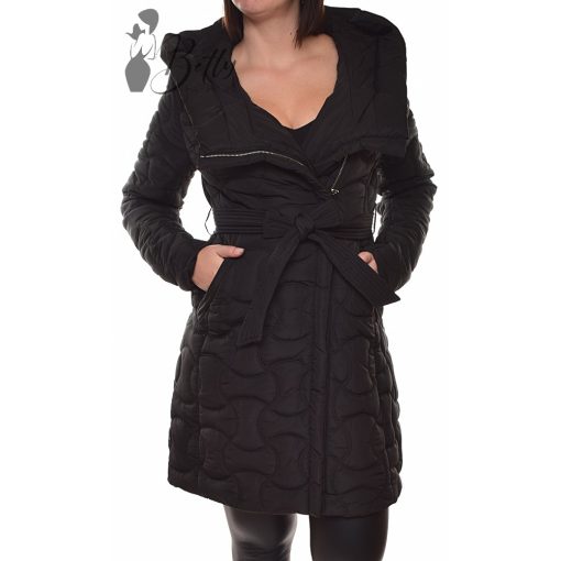 Fekete színű, deréknál megkötős, átmeneti kabát S, M, L, XL, 2XL 