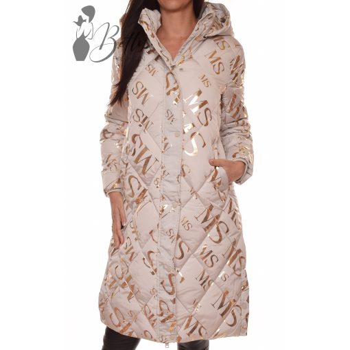 Feliratos, sportos fazonú, bézs télikabát S, M, L, XL, 2XL