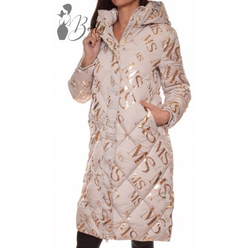 Feliratos, sportos fazonú, bézs télikabát S, M, L, XL, 2XL