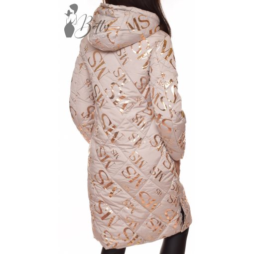 Feliratos, sportos fazonú, bézs télikabát S, M, L, XL, 2XL