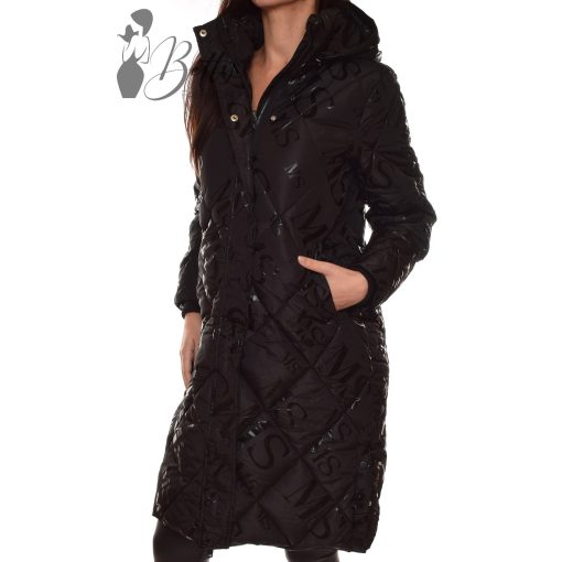 Feliratos, sportos fazonú, fekete télikabát S, M, L, XL, 2XL