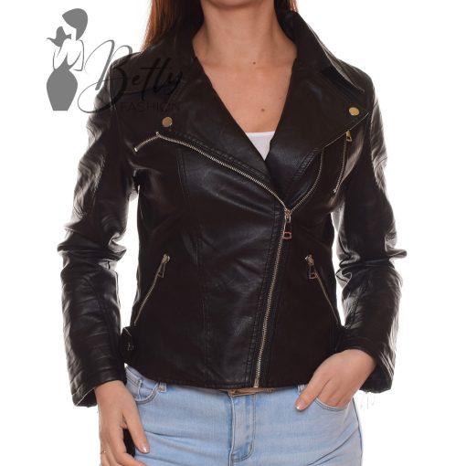 Fekete színű, oldal cipzáros műbőr dzseki S, M, L, XL, 2XL