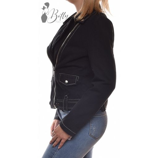 Fekete színű, ferde cipzáros farmerkabát S, M, L, XL