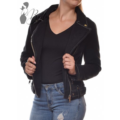 Fekete színű, ferde cipzáros farmerkabát S, M, L, XL