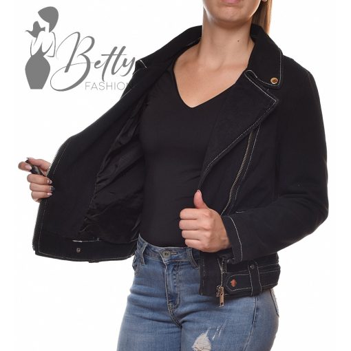 Fekete színű, ferde cipzáros farmerkabát S, M, L, XL