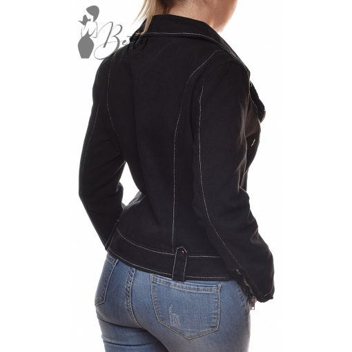 Fekete színű, ferde cipzáros farmerkabát S, M, L, XL