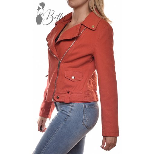 Téglavörös színű, ferde cipzáros farmerkabát S, M, L, XL