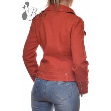 Téglavörös színű, ferde cipzáros farmerkabát S, M, L, XL