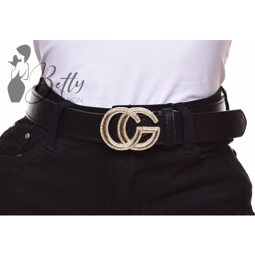 Betűmintás és strasszkő díszes csatos, műbőr öv