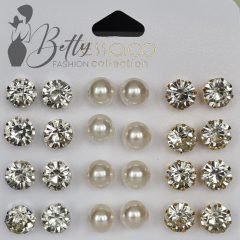 Cirkónia köves és gyöngyös fülbevaló szett - 12 pár