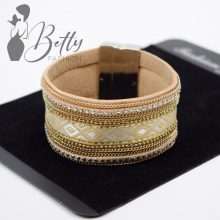 Szőtt mintás, lánc és strasszdíszes műbőr karkötő