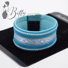 Szőtt mintás, lánc és strasszdíszes műbőr karkötő