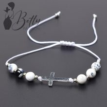 Márványmintás gyöngy és fémdíszes karkötő 