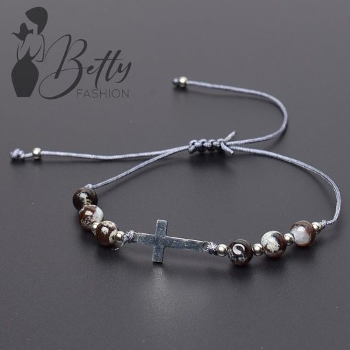 Márványmintás gyöngy és fémdíszes karkötő 