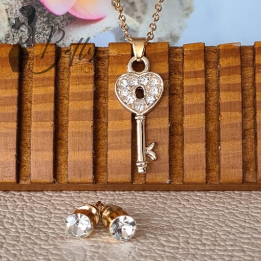 Cirkónia köves kulcs medálos nyaklánc + fülbevaló szett