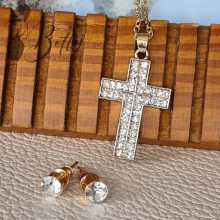 Cirkónia köves kereszt medálos nyaklánc + fülbevaló szett