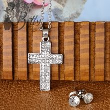 Cirkónia köves kereszt medálos nyaklánc + fülbevaló szett