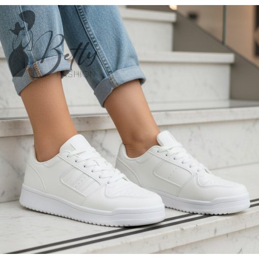 Fehér színű, műbőr és nubuk bőr cipő