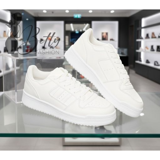 Fehér színű, műbőr és nubuk bőr cipő