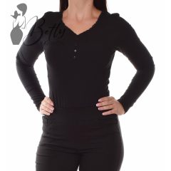   Fekete színű, nyakánál csipkeszegélyes és gombdíszes felső XS, S, M, L, XL, 2XL
